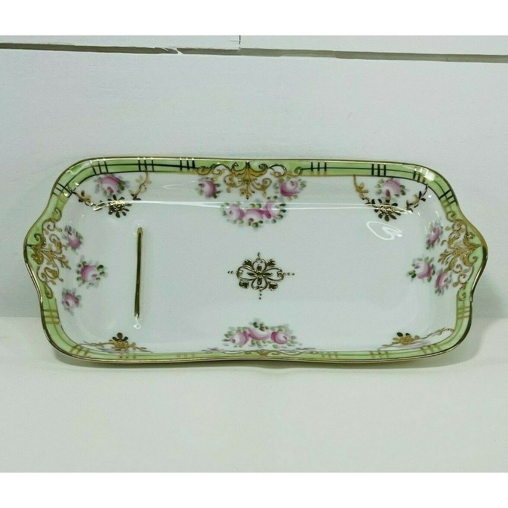 Vintage Nippon Pin Tray Dish Hand Painted Porcelain Floral Gold Trim Holder